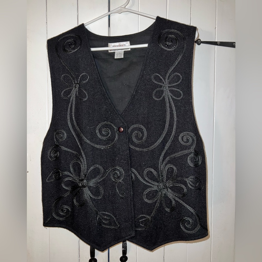 Vintage Large Black Wool Vest